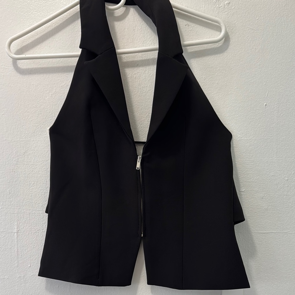 Black Halter Vest with Zipper